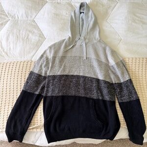 Men's Hooded Colorblock Knit Sweater - Gray and Black
